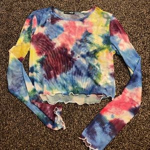 Fashion Nova Tye Dye long sleeve mesh crop top size small